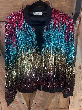 Anna-Kaci Multicolor Sequin Bomber Jacket